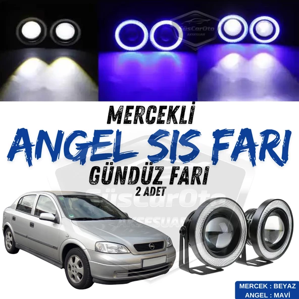 Opel Astra G 1998-2004 Uyumlu Üniversal Mercekli Angel Sis Farı Metal Su Geçirmez 76 mm Mavi Halkalı Gündüz Farı Angel Eyes 2 Adet ürün görseli