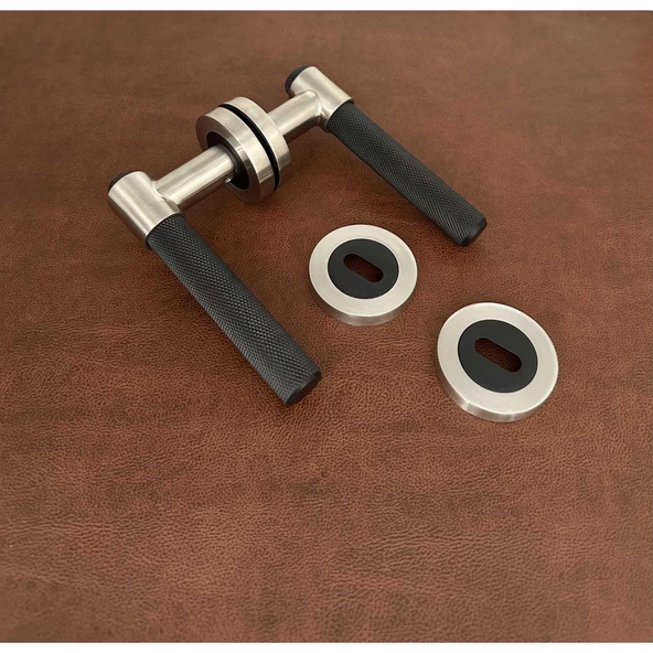 Punch Zamak Mat Siyah İnox Rozetli Oda Kapı Kolu 1 Takım - Resim 6