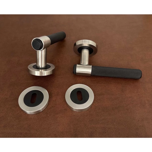 Punch Zamak Mat Siyah İnox Rozetli Oda Kapı Kolu 1 Takım - Resim 3