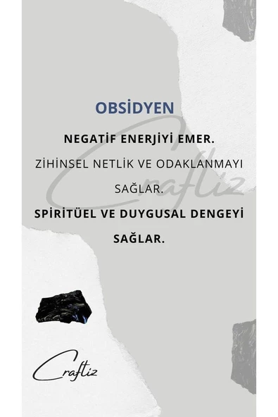 Obsidyen Doğal Taş Çelik Zincirli Kolye - 3