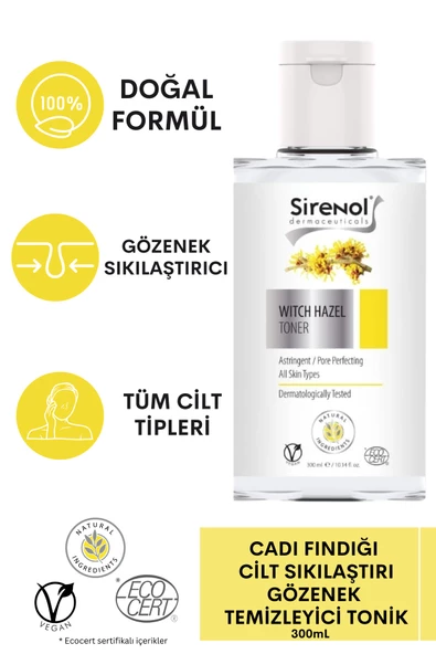 Sirenol Natural Cadı Fındığı Cilt Sıkılaştırıcı Gözenek Temizleyici Tonik 300 mL