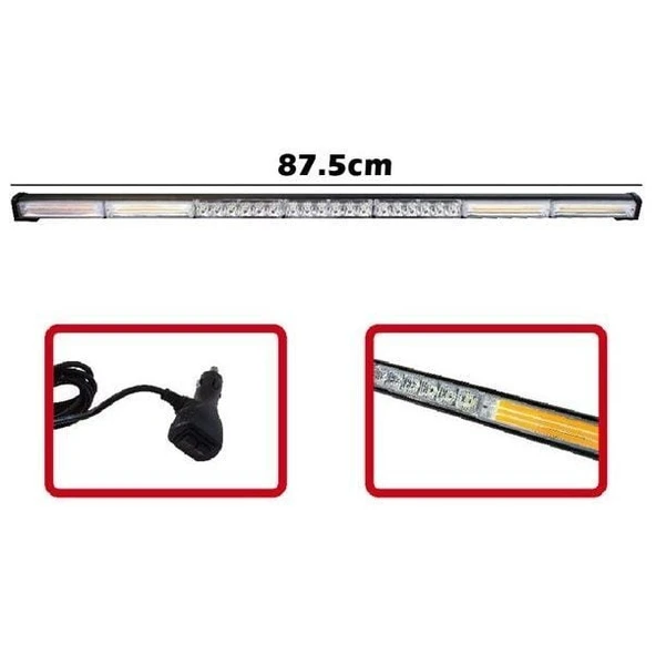 Carub Beyaz Turuncu Çakarlı Neon Led Bar Tepe Off Road Çalışma Lambası 9-30V 40W 87,5cm - 2