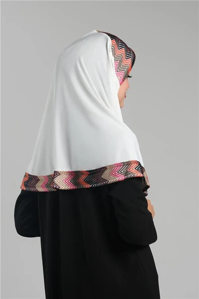 Krem Pratik Hazır Geçmeli Tesettür Eşarp Sandy Renkli Desenli Fileli 2401_40 - Resim 3