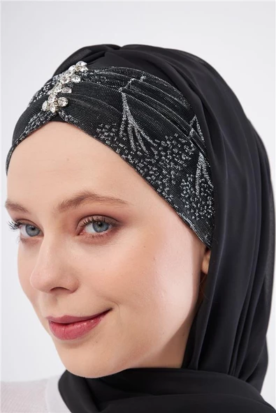 Gri Taşlı Arkadan Bağlamalı Şal Şifon Çiçek Desenli 2319_15 - Resim 3