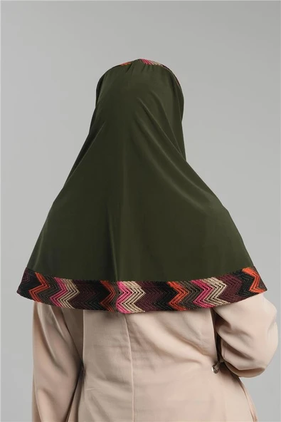 Haki Pratik Hazır Geçmeli Tesettür Eşarp Sandy Renkli Desenli Fileli 2401_09 - Resim 3