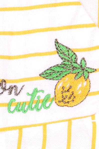 Kız Çocuk Lemon Yazı Desenli Cepli Yanı Fermuarlı Sarı Renk Kapri Tulum - 2
