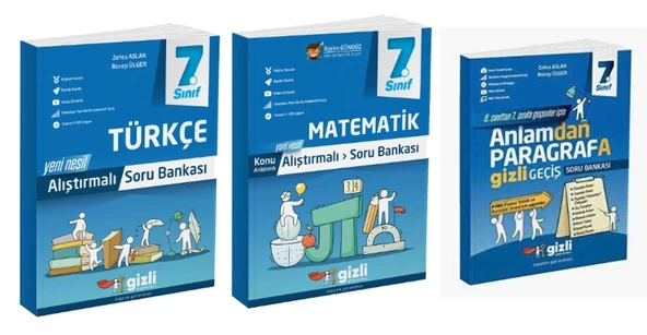 Gizli Yayınları 7. Sınıf Türkçe + Matematik + Paragraf Alıştırmalı Soru Bankası