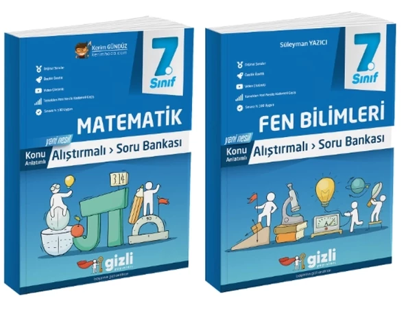 Gizli Yayınları 7. Sınıf Matematik + Fen Bilimleri Alıştırmalı Soru Bankası
