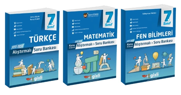 Gizli Yayınları 7. Sınıf Türkçe + Matematik + Fen Bilimleri Alıştırmalı Soru Bankası