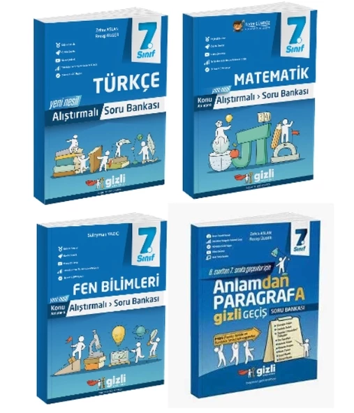 Gizli Yayınları 7. Sınıf Türkçe+Matematik+Fen Bilimleri+Paragraf Alıştırmalı Soru Bankası
