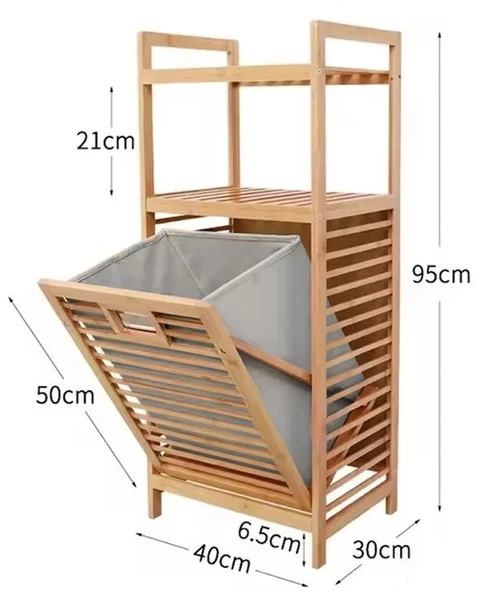 Bambu 2 Raflı Kirli Sepeti Çok Amaçlı Banyo Düzenleyici Organizer Raf - 2