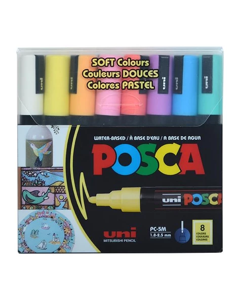 Uni Posca Su Bazlı Marker Seti 8li Soft Renkler 1.8 2.5mm PC5M