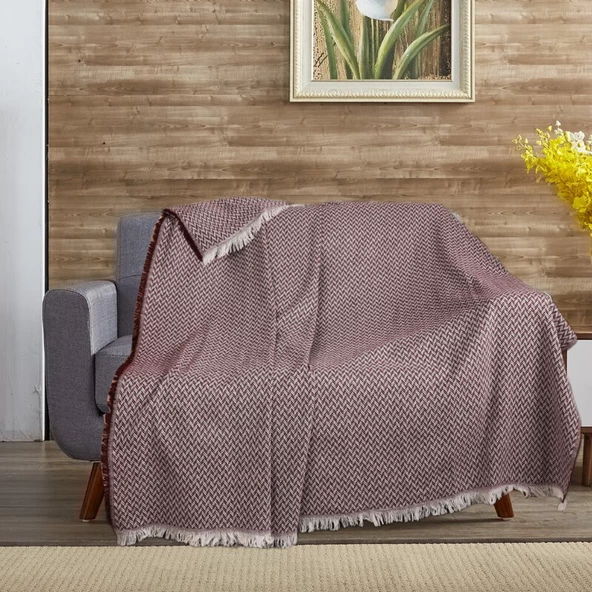 Buldan İşi Zigzag Desenli Çok Amaçlı Pamuklu Koltuk Örtüsü Kaliteli Çekyat Kanepe Örtüsü 170 x 210 cm - 3