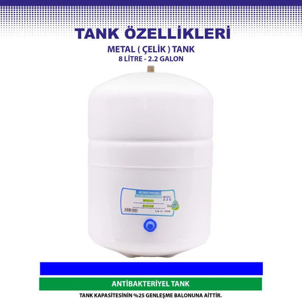 OverWater Savora 14 Aşamalı 8 Lt. Çelik Tanklı Kapalı Kasa Pompasız Su Arıtma Cihazı Özel Sarım Membran Filtre - Resim 5