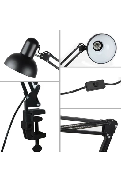 Akrobat Tertial Masa Lambası 360° Hareketli Kıskaçlı Çalışma Masası Lambası Siyah 10w Led Ampul - 5