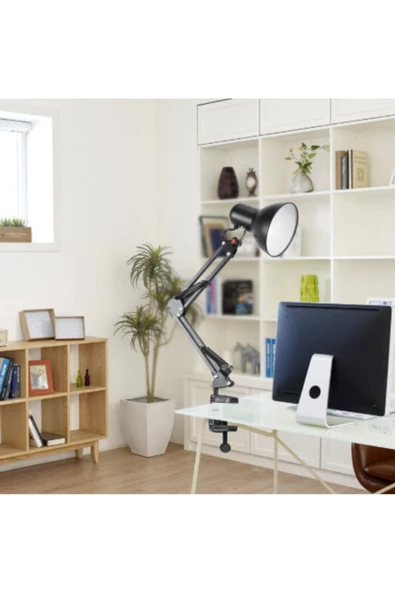 Akrobat Tertial Masa Lambası 360° Hareketli Kıskaçlı Çalışma Masası Lambası Siyah 10w Led Ampul - 7