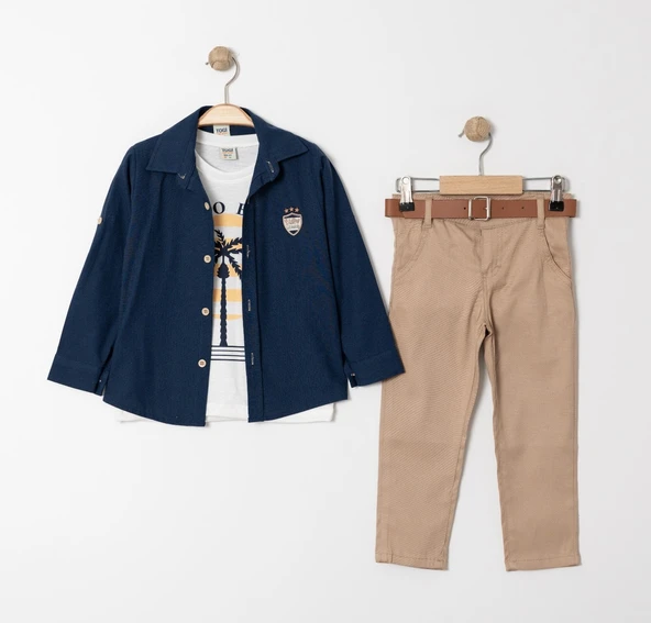 Palmiye Baskılı Tişört , Gömlek Ve Pantolon Takım MNK4136 - Resim 15