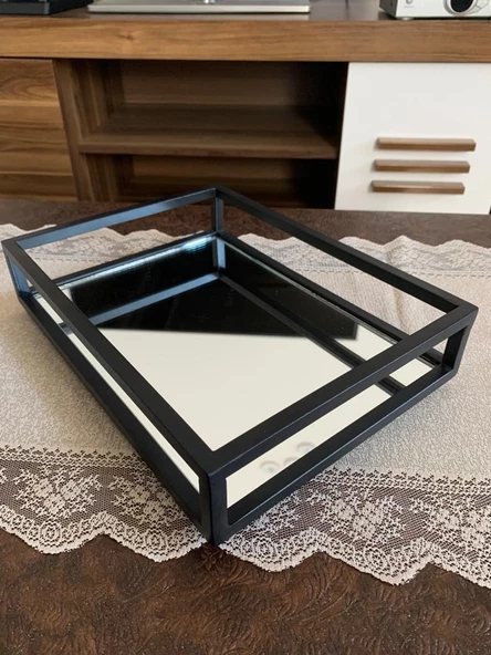Çay Kahve Sunum Tepsisi Dekoratif The Milas  Aynalı Metal Tepsi 22cm X 30cm 2 Kişilik - 3