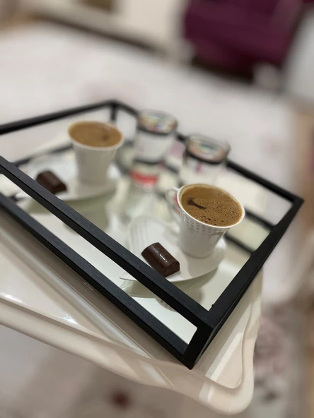 Çay Kahve Sunum Tepsisi Dekoratif The Milas  Aynalı Metal Tepsi 22cm X 30cm 2 Kişilik - 4