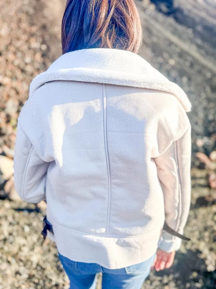 İçi Suni Kürklü Suni Süet Crop Biker Ceket - 6
