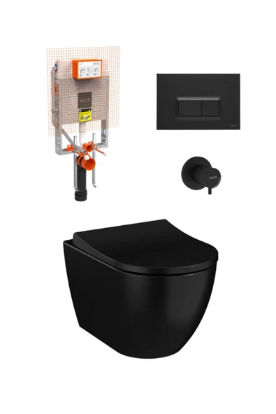 VitrA S60 Smoothflush Siyah Asma Klozet Ve Vitra Gömme Rezervuar (Kapak Buton Stopvalf Dahil)