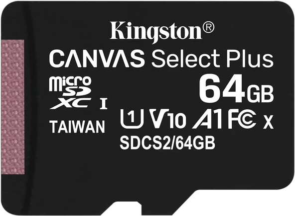 Kingston Canvas Select Plus SDCS2/64GB Class 10 UHS-I U1 A1 V10 64 GB Micro SD Kart