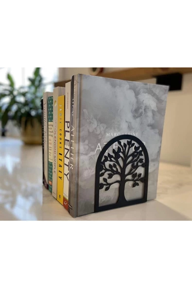 Ağaç Desenli Kitap Desteği - Hediyelik Dekoratif Estetik Kitap Tutucu (2'li Set ) Siyah - 2