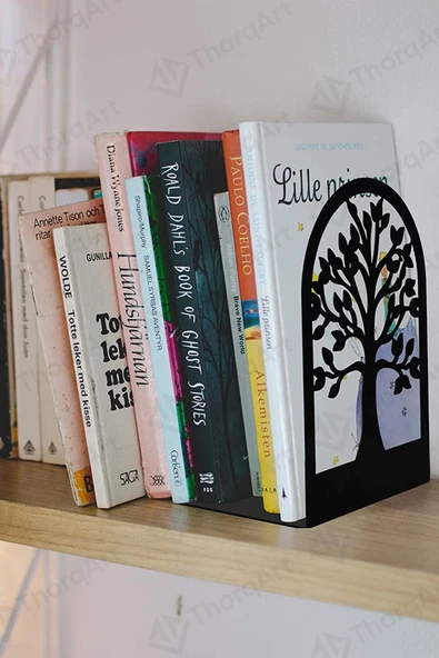 Dekoratif Metal Kitap Tutucu Ağaç Figürlü Kitaplık Organizer Destek - 3