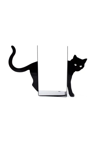 Kara Kedi Figürlü Dekoratif Metal Kitap Tutucu, Kitap Desteği - 2