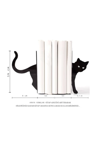 Kara Kedi Figürlü Dekoratif Metal Kitap Tutucu, Kitap Desteği - 3