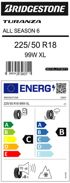 Bridgestone 225/50R18 99W Xl Turanza All Season 6 Enlıten C-B-70 4 Mevsim Lastiği (Üretim Yılı: 2024)