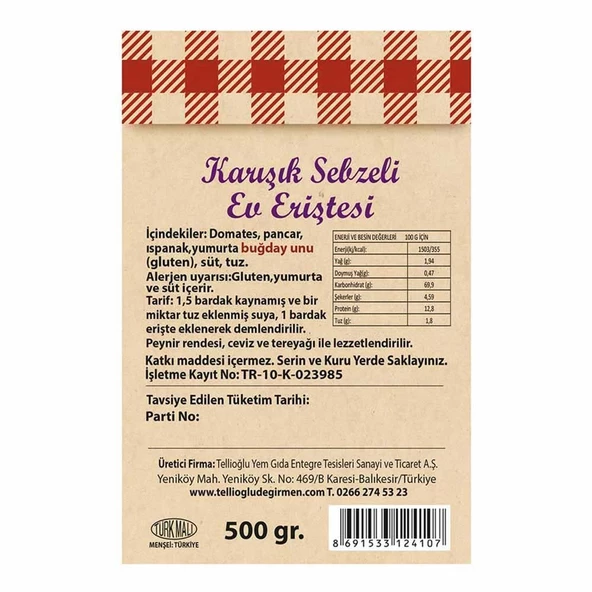 Karışık Sebzeli Ev Eriştesi 500 Gr - 2