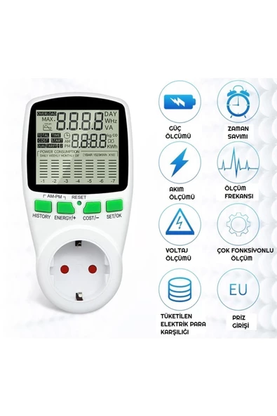 Artvision    Çizelge Göstergeli Priz Tipi Dijital Wattmetre Enerji Sarfiyat Ölçer Tüketim Ölçer 220v   A19