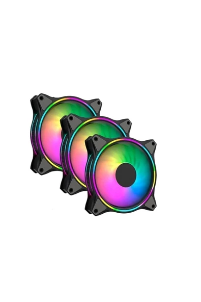 Artvision    (3'lü Set) 120mm Rainbow Rgb Kasa Fanı 12cm Renkli Gökkuşağı Fanı A39-+-3 Adet