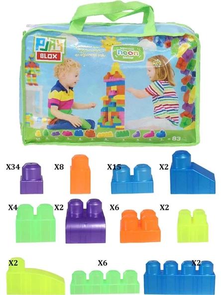 Asya Oyuncak Play Blox Neon Blok Yapı Oyuncakları Çantalı 83 Parça 2939 - 3