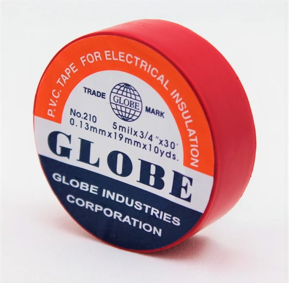 Globe Pvc Elektrik İzolasyon Bant "0.13X19X10Yards" (Kırmızı) (500'Lü 1 Koli)