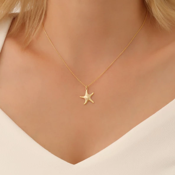 925 Ayar Gümüş Desenli Deniz Yıldızı Kolye - Resim 4