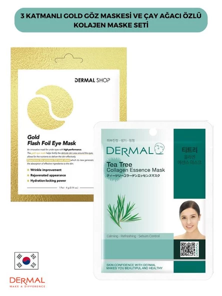 3 Katmanlı Gold Göz Maskesi ve Çay Ağacı Özlü Kolajen Maske Seti 2 Adet