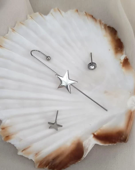 Kıkırdak Küpe Set Kararmaz Çelik 316L Lüks Kadın Küpe 16990 - 2