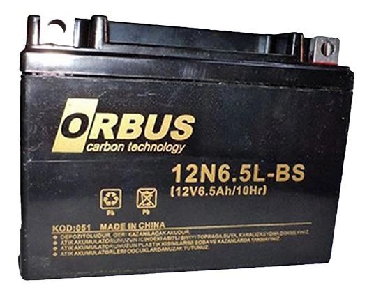 Orbus Motosiklet Aküsü 12 Volt 6.5 Amper Yeni Tarihli Taze Akü 139x66x100 mm 2.05 Kg