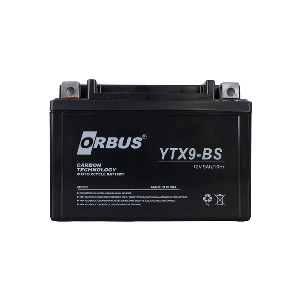 Orbus Motosiklet Aküsü 12 Volt 9 Amper Yeni Tarihli Taze Akü 150x86x107mm 2.9 Kg - 2