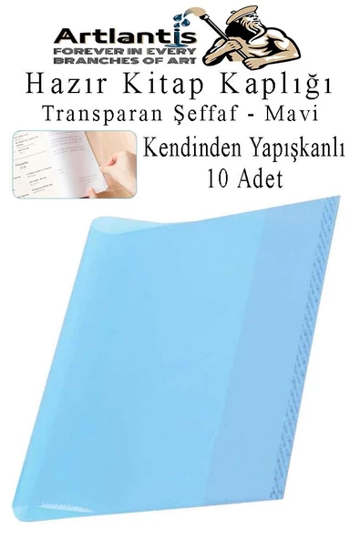 Hazır Kitap Kaplığı Şeffaf Buzlu Mavi 10 Adet 1 Paket Cırtlı Ayarlanabilir Kendinde Yapışkanlı Kaplık  Okul Sınıf