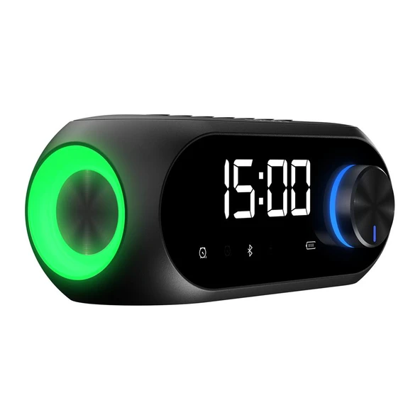 Mikado MD-W7 1200mAh 5W Siyah Bluetooth-Aux-Derece-Usb-FM Double Alarmlı Saat Speaker Speaker - Resim 2