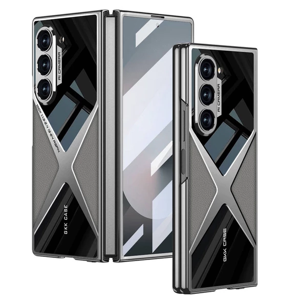 KNY Samsung Galaxy Z Fold 6 Kılıf Deri Desenli Kapaklı X-Pro Case Kılıf  Gri