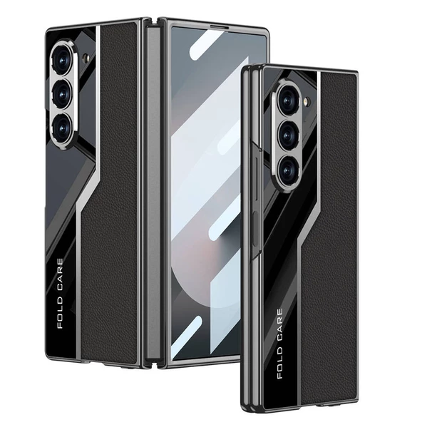 KNY Samsung Galaxy Z Fold 6 Kılıf Deri Desenli Kapaklı Pro Case Kılıf  Siyah