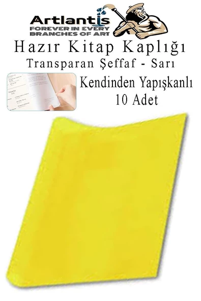 Hazır Kitap Kaplığı Şeffaf Buzlu Sarı 10 Adet 1 Paket Cırtlı Ayarlanabilir Kendinde Yapışkanlı Kaplık Okul Sınıf