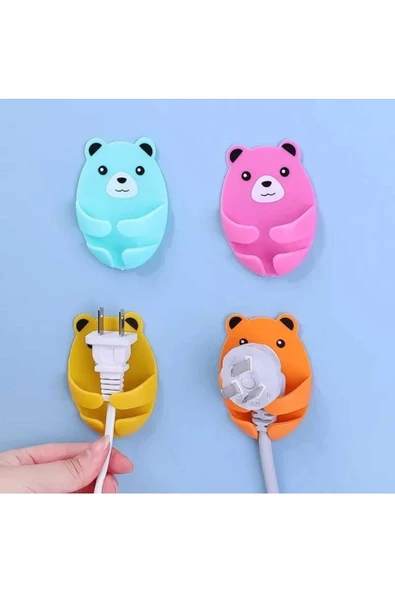 4 Adet Kendinden Yapışkanlı Ayı Desenli Fiş Askısı Priz Soket Kablo Tutucu - 3