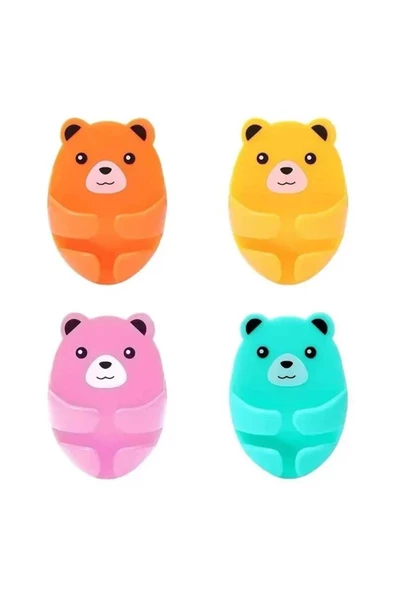 4 Adet Kendinden Yapışkanlı Ayı Desenli Fiş Askısı Priz Soket Kablo Tutucu - 5