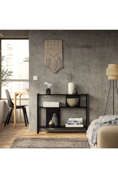 Jattesta Yan Sehpa, Dekoratif Bambu Sehpa Siyah Renk 95x30 cm - 6