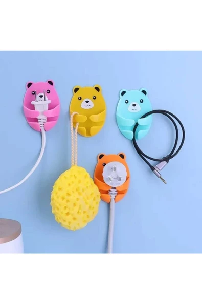 4 Adet Kendinden Yapışkanlı Ayı Desenli Fiş Askısı Priz Soket Kablo Tutucu - 2